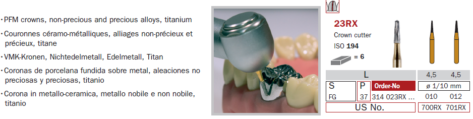 Fraise carbure de tungstène coupe couronne 023RX