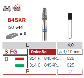 Fraise diamantée mandrin standard turbine 845KR