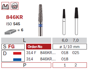 Fraise diamantée mandrin standard turbine 846KR