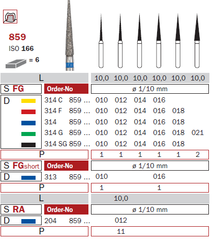 Fraise diamantée mandrin court turbine 859