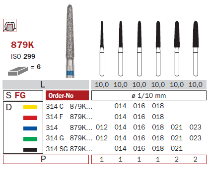Fraise diamantée mandrin standard turbine 879K