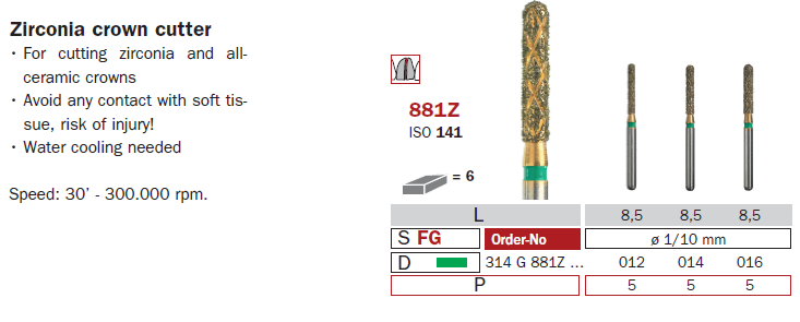 fraise diamantée pour Zircon 881Z