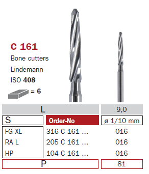 fraise de chirurgie carbure C161 Bone cutters Lindemann