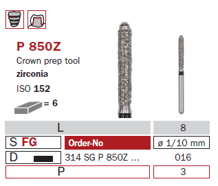 fraise diamantée speciale pointe guide P850Z
